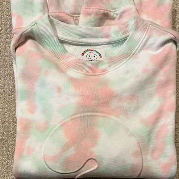 GUESS collab FRIENDS WITH YOU  SZ S,Pink/Mint Tie-Dye Smiley Crewneck sweatshirt - Picture 8 of 9
